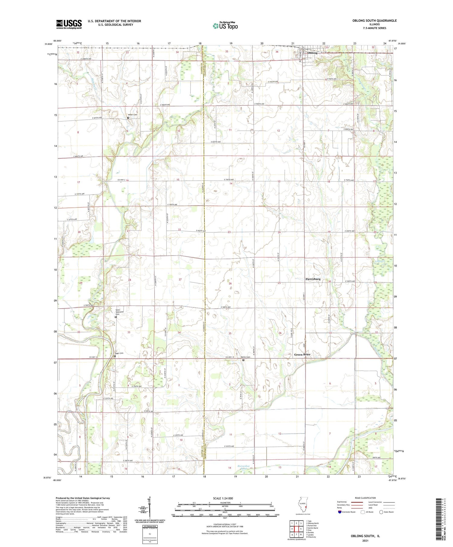 Oblong South Illinois US Topo Map Image