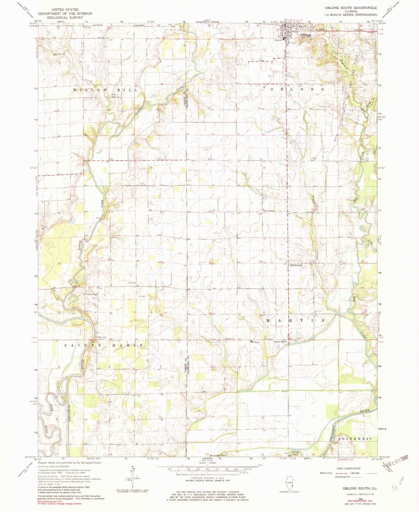 Classic USGS Oblong South Illinois 7.5'x7.5' Topo Map Image