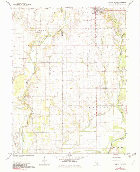 Classic USGS Oblong South Illinois 7.5'x7.5' Topo Map Image