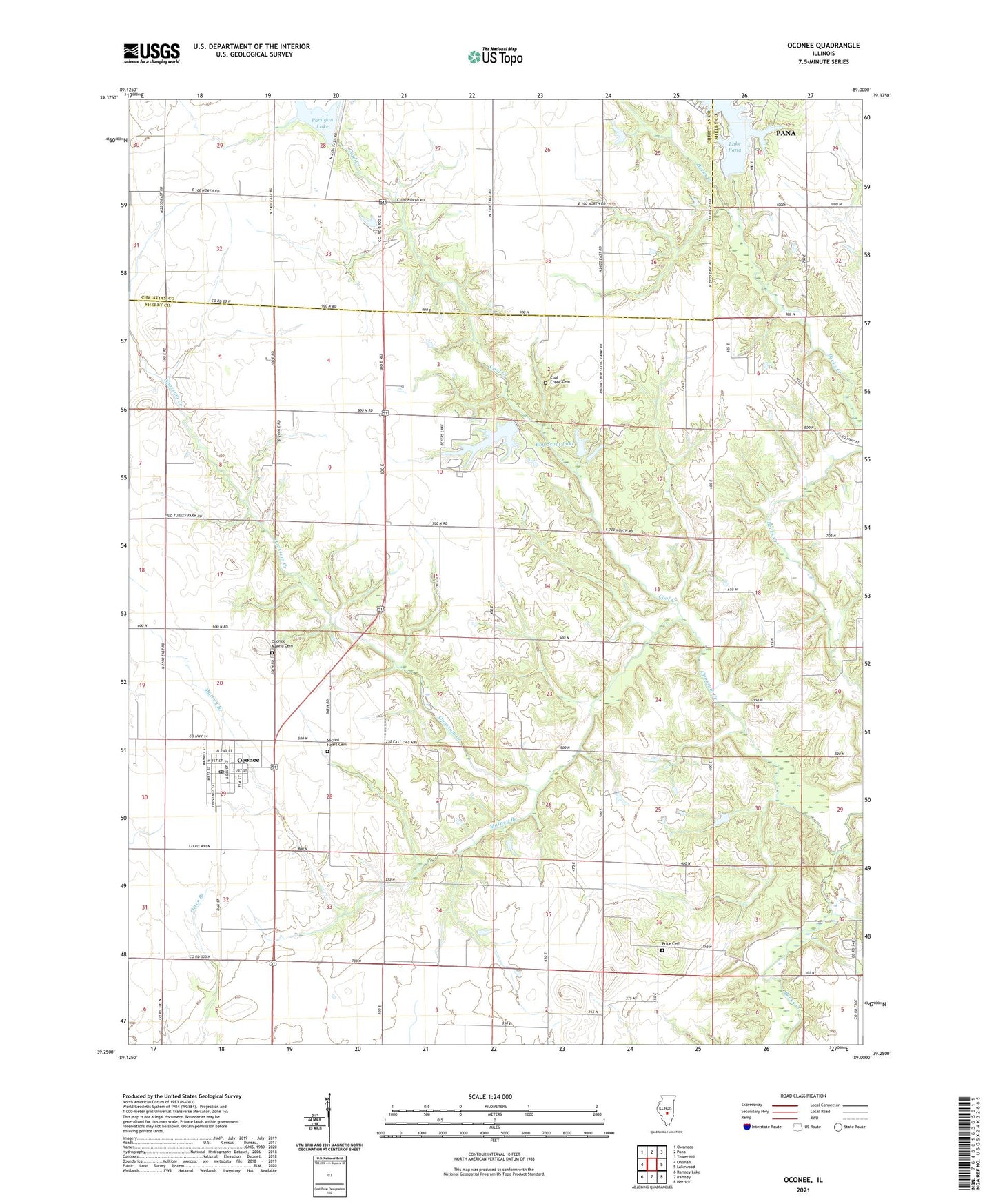 Oconee Illinois US Topo Map Image