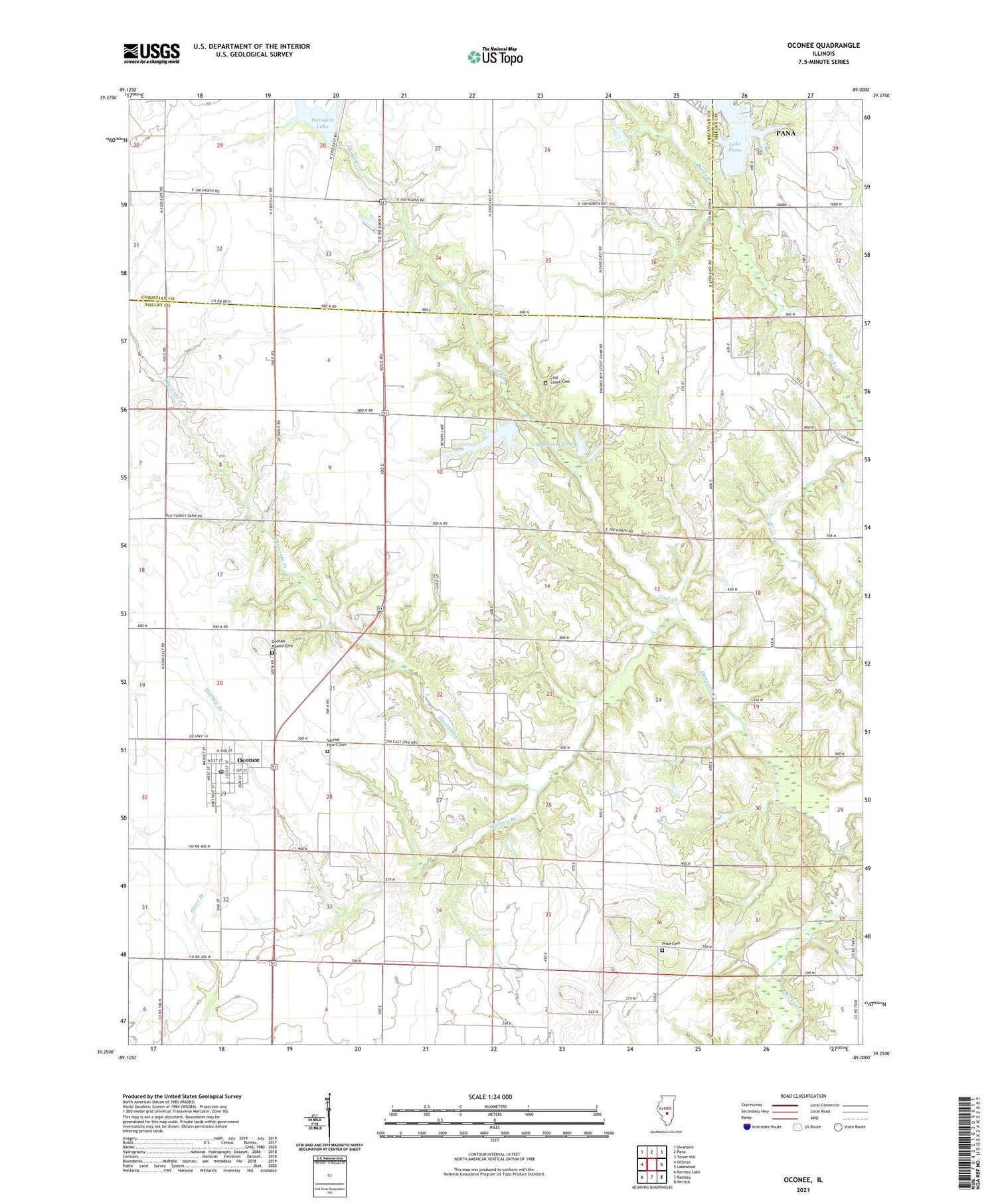 Oconee Illinois US Topo Map Image