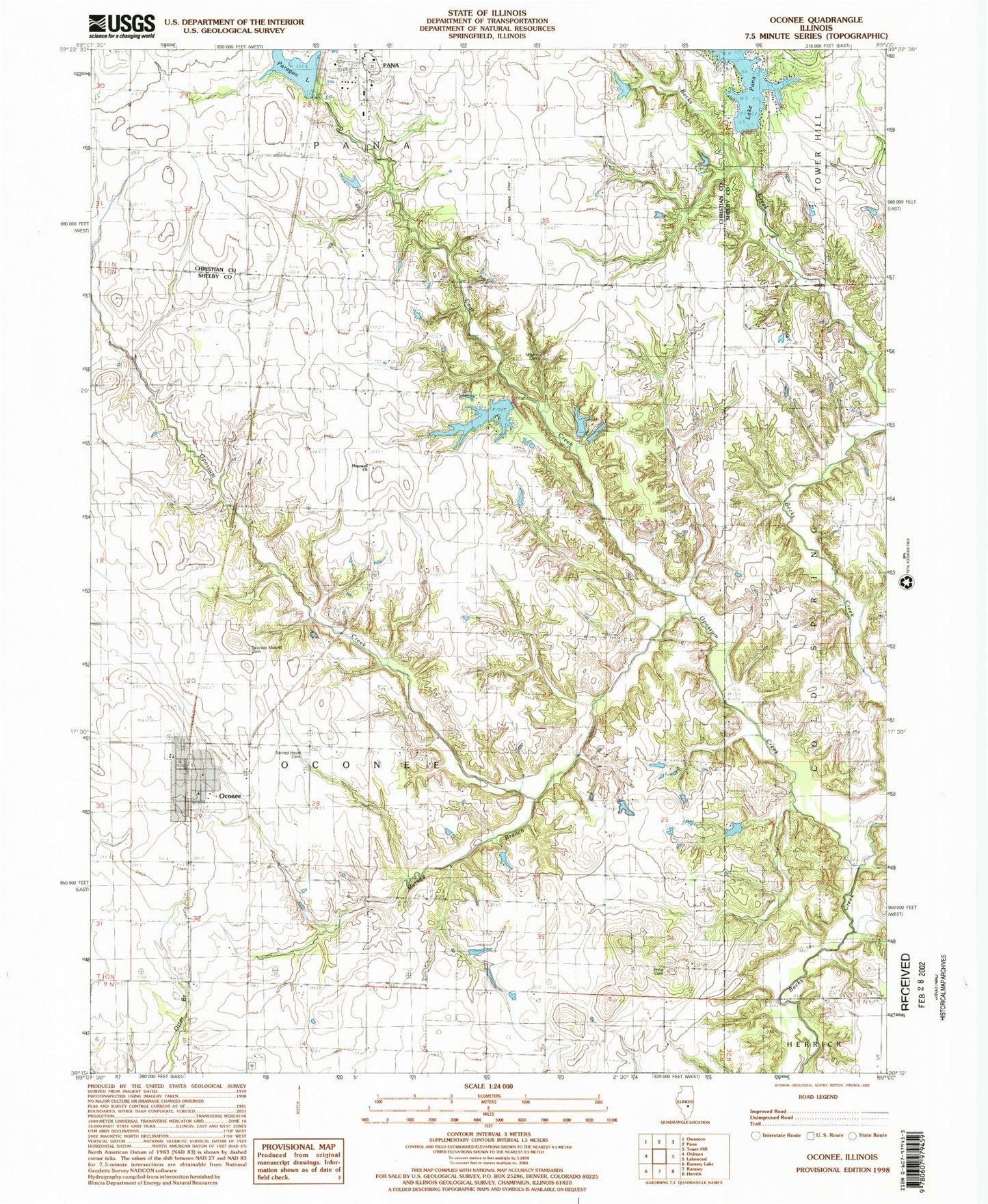 Classic USGS Oconee Illinois 7.5'x7.5' Topo Map Image