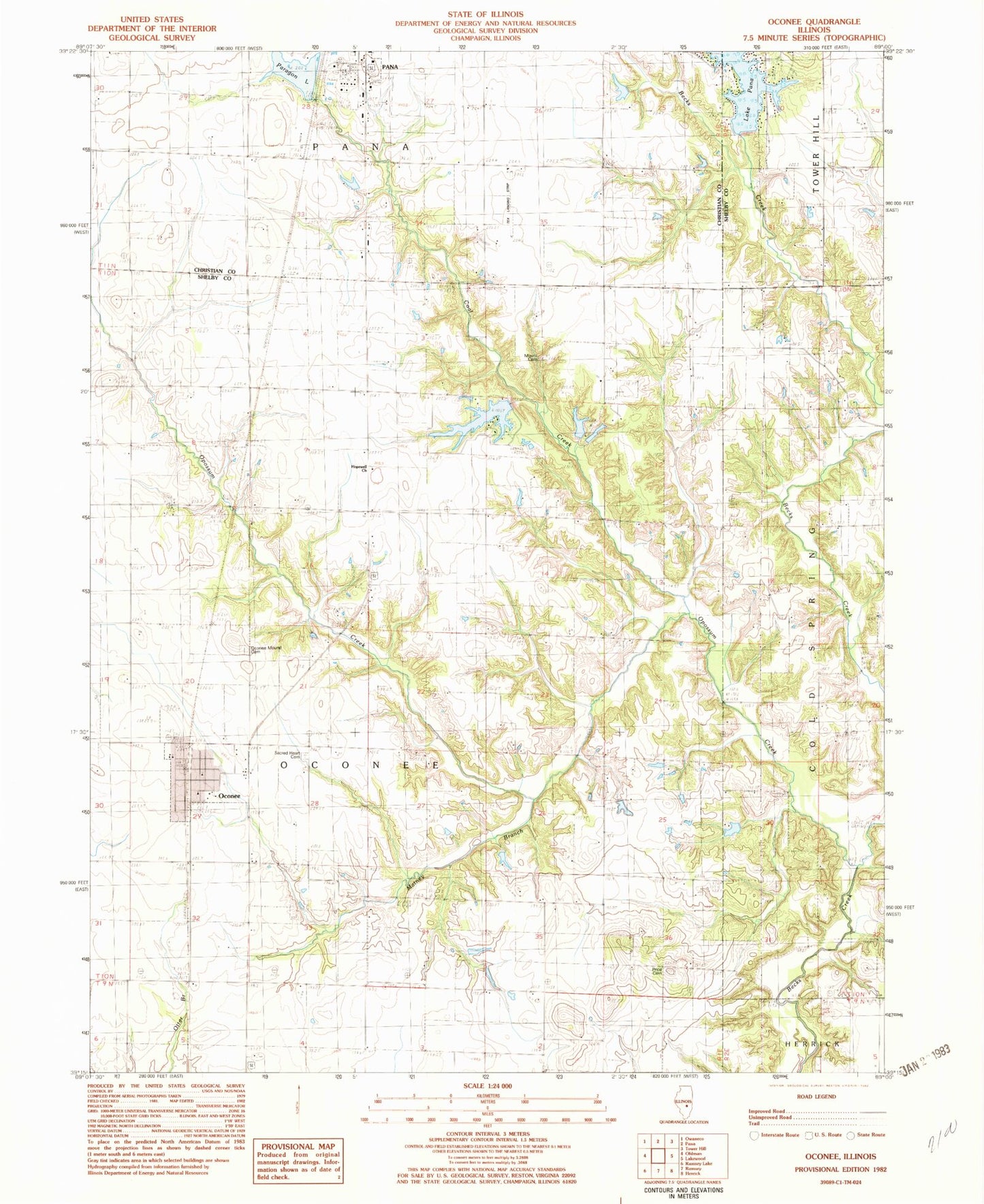 Classic USGS Oconee Illinois 7.5'x7.5' Topo Map Image