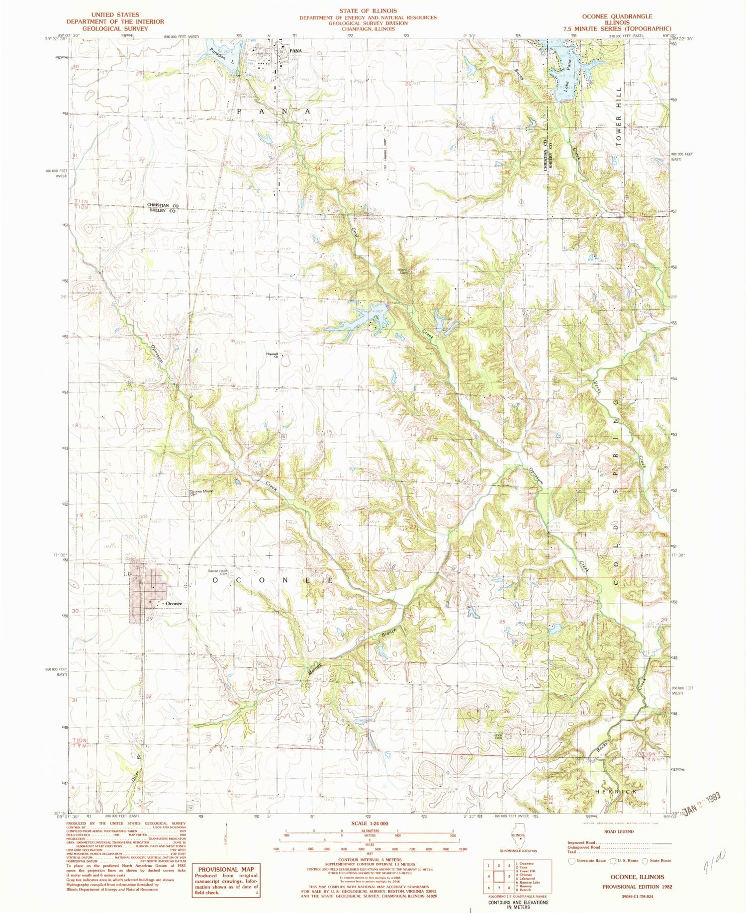 Classic USGS Oconee Illinois 7.5'x7.5' Topo Map Image
