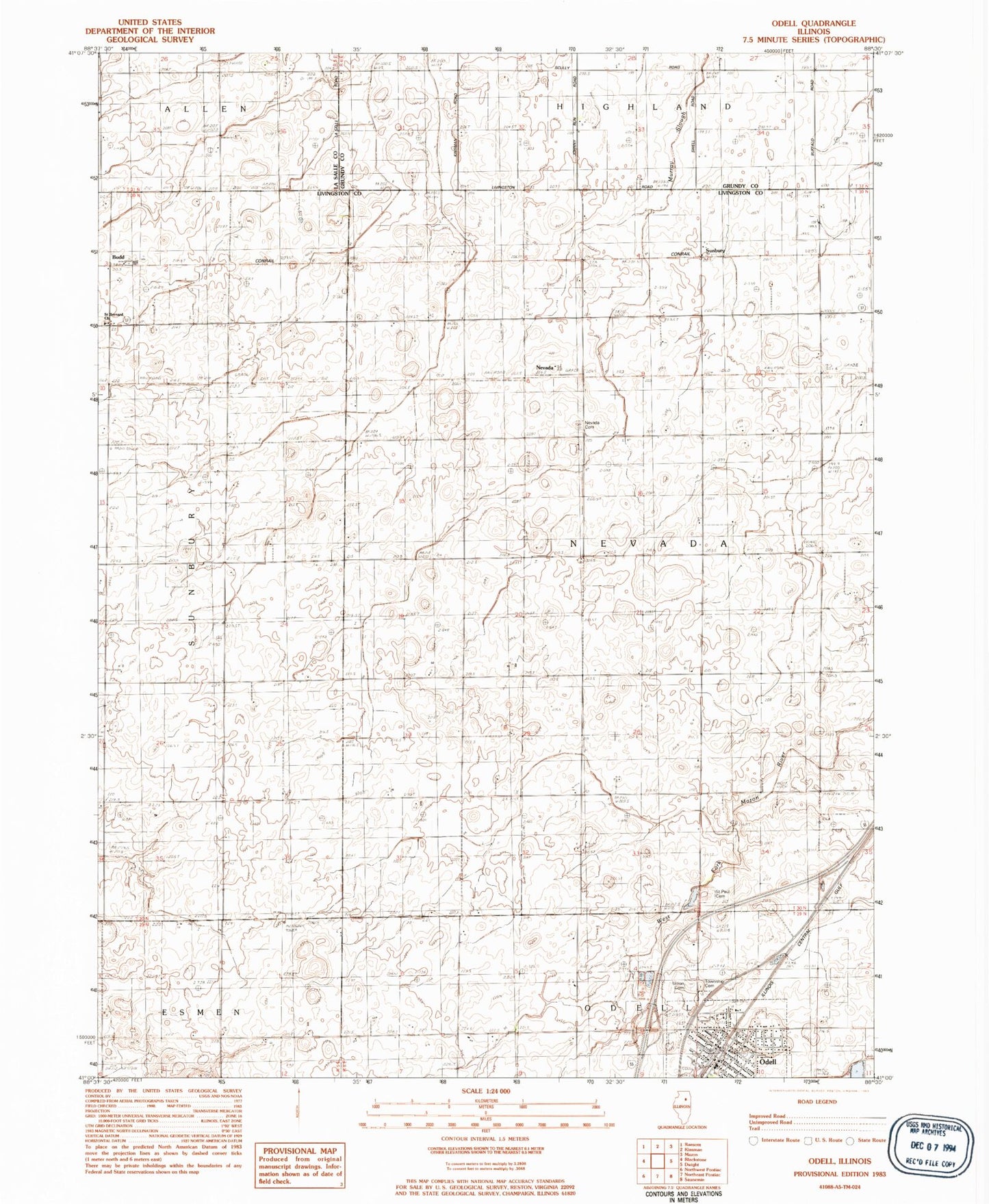 Classic USGS Odell Illinois 7.5'x7.5' Topo Map Image