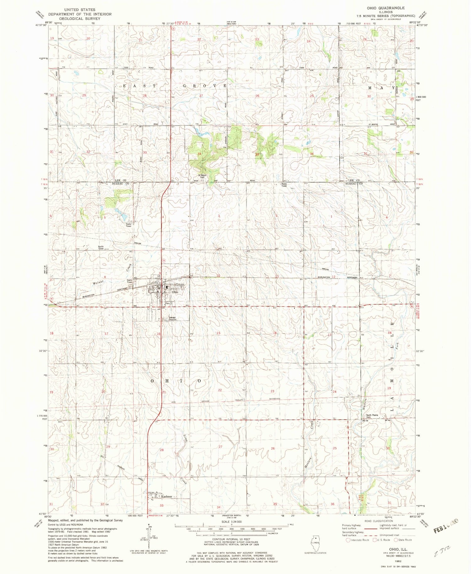 Classic USGS Ohio Illinois 7.5'x7.5' Topo Map Image