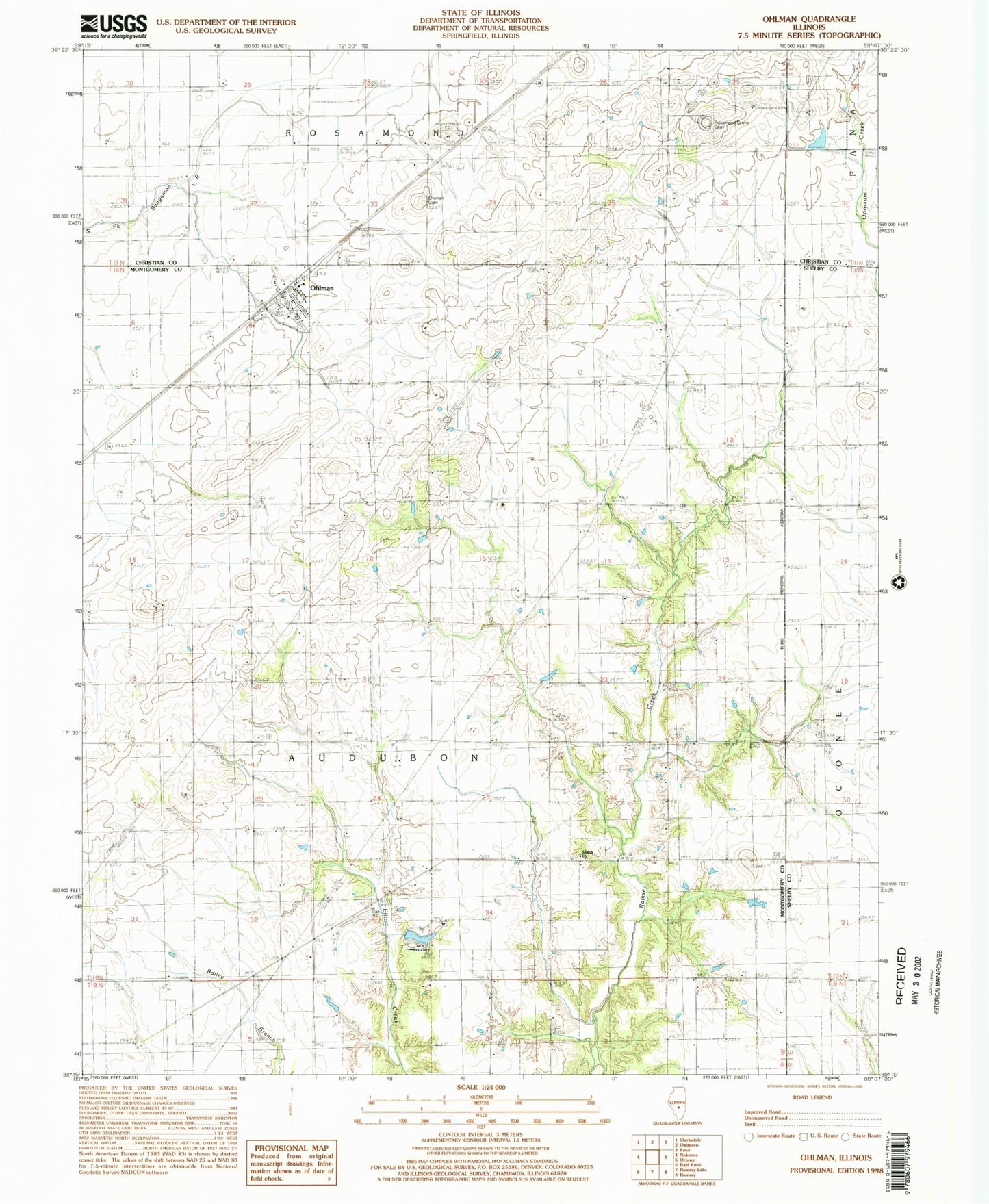 Classic USGS Ohlman Illinois 7.5'x7.5' Topo Map Image