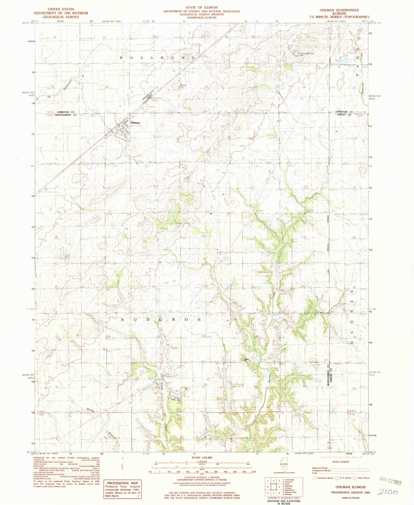 Classic USGS Ohlman Illinois 7.5'x7.5' Topo Map Image