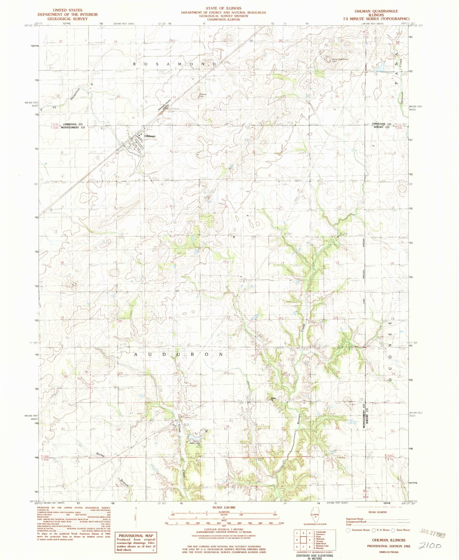 Classic USGS Ohlman Illinois 7.5'x7.5' Topo Map Image