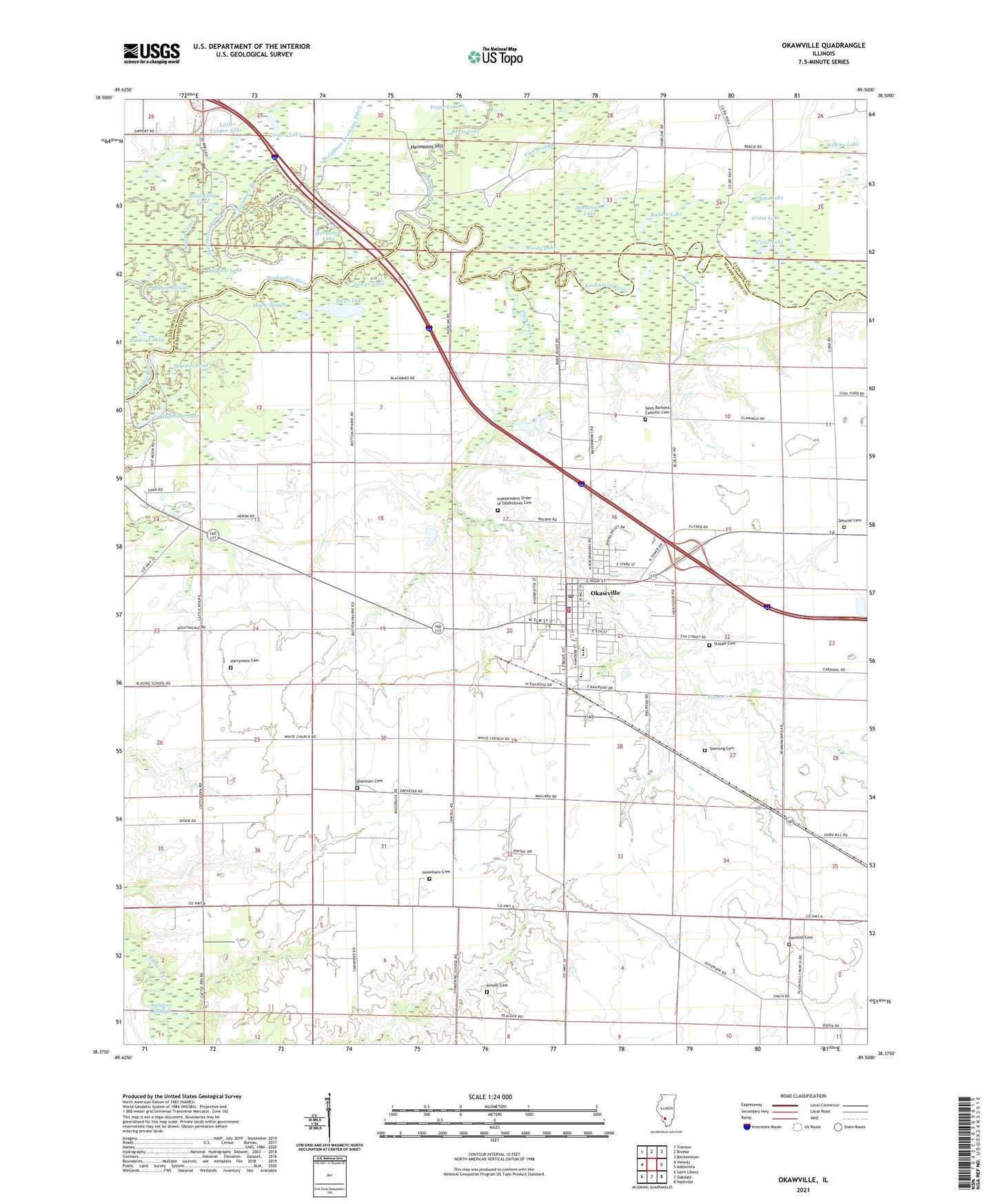 Okawville Illinois US Topo Map Image