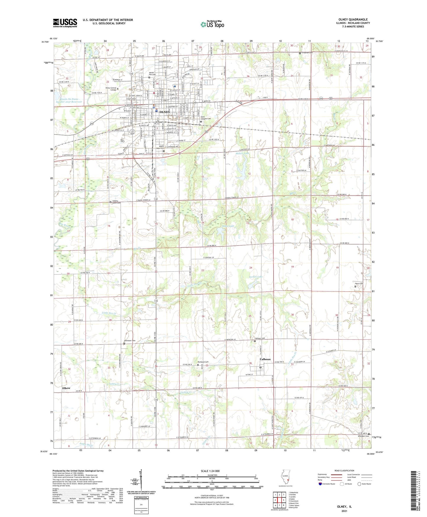 Olney Illinois US Topo Map Image