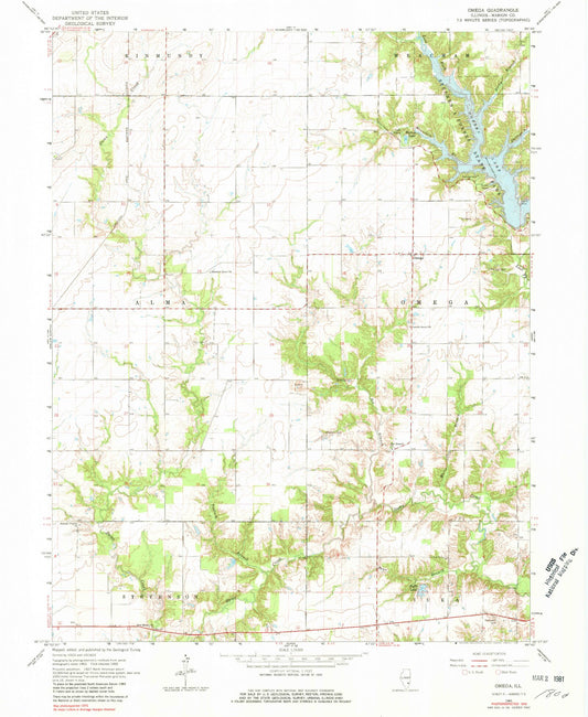 Classic USGS Omega Illinois 7.5'x7.5' Topo Map Image