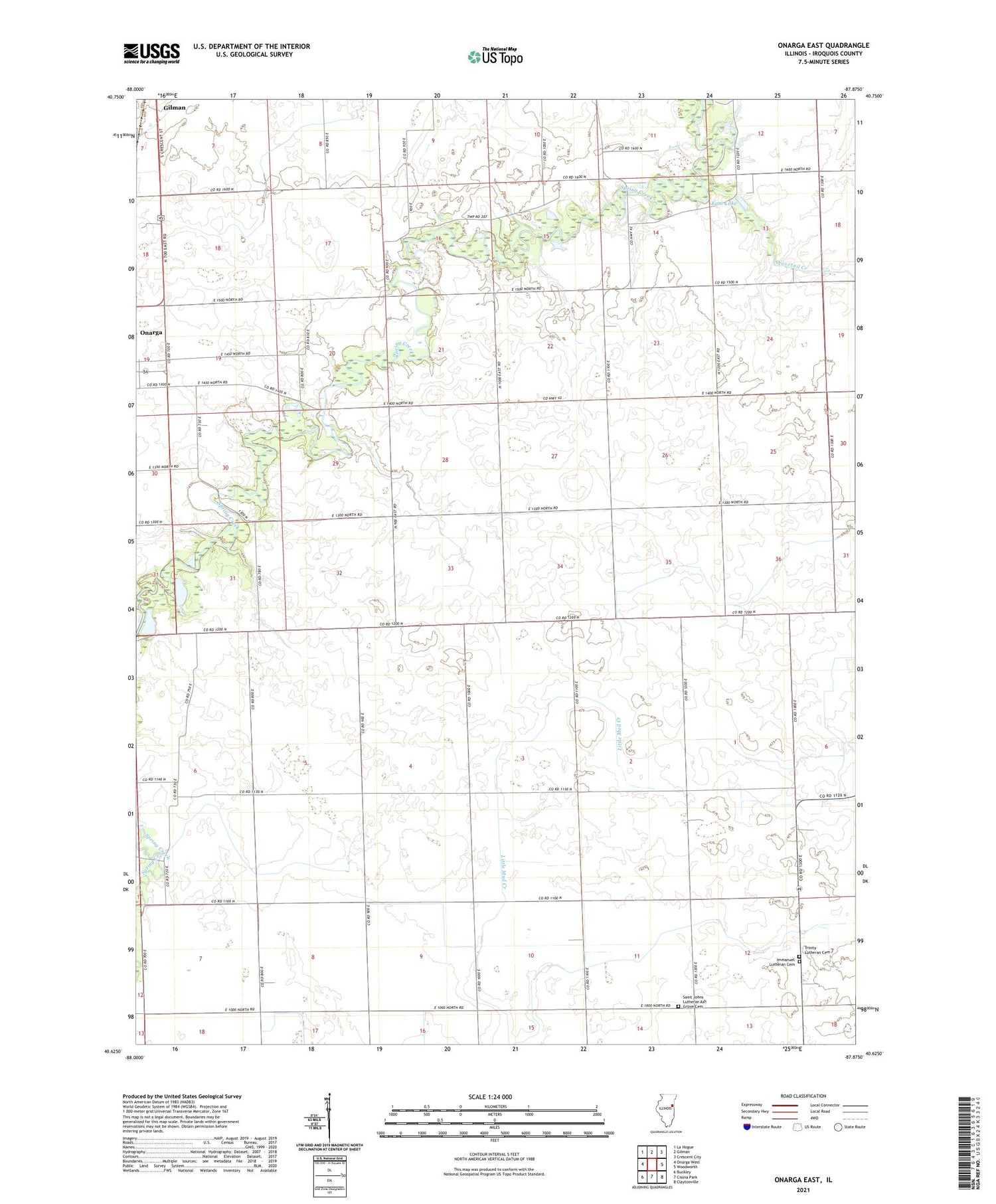 Onarga East Illinois US Topo Map Image