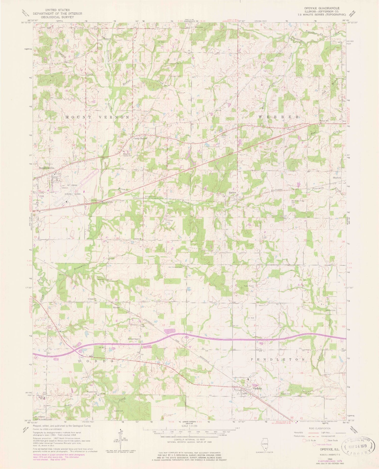 Classic USGS Opdyke Illinois 7.5'x7.5' Topo Map Image