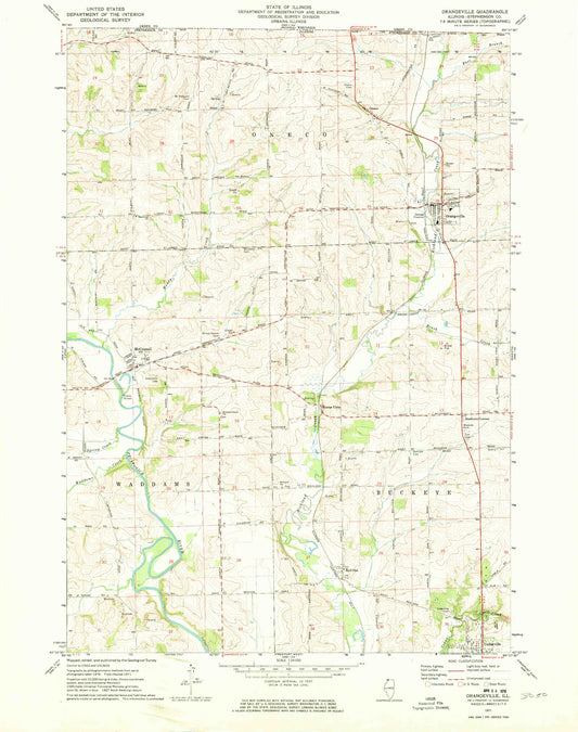 Classic USGS Orangeville Illinois 7.5'x7.5' Topo Map Image