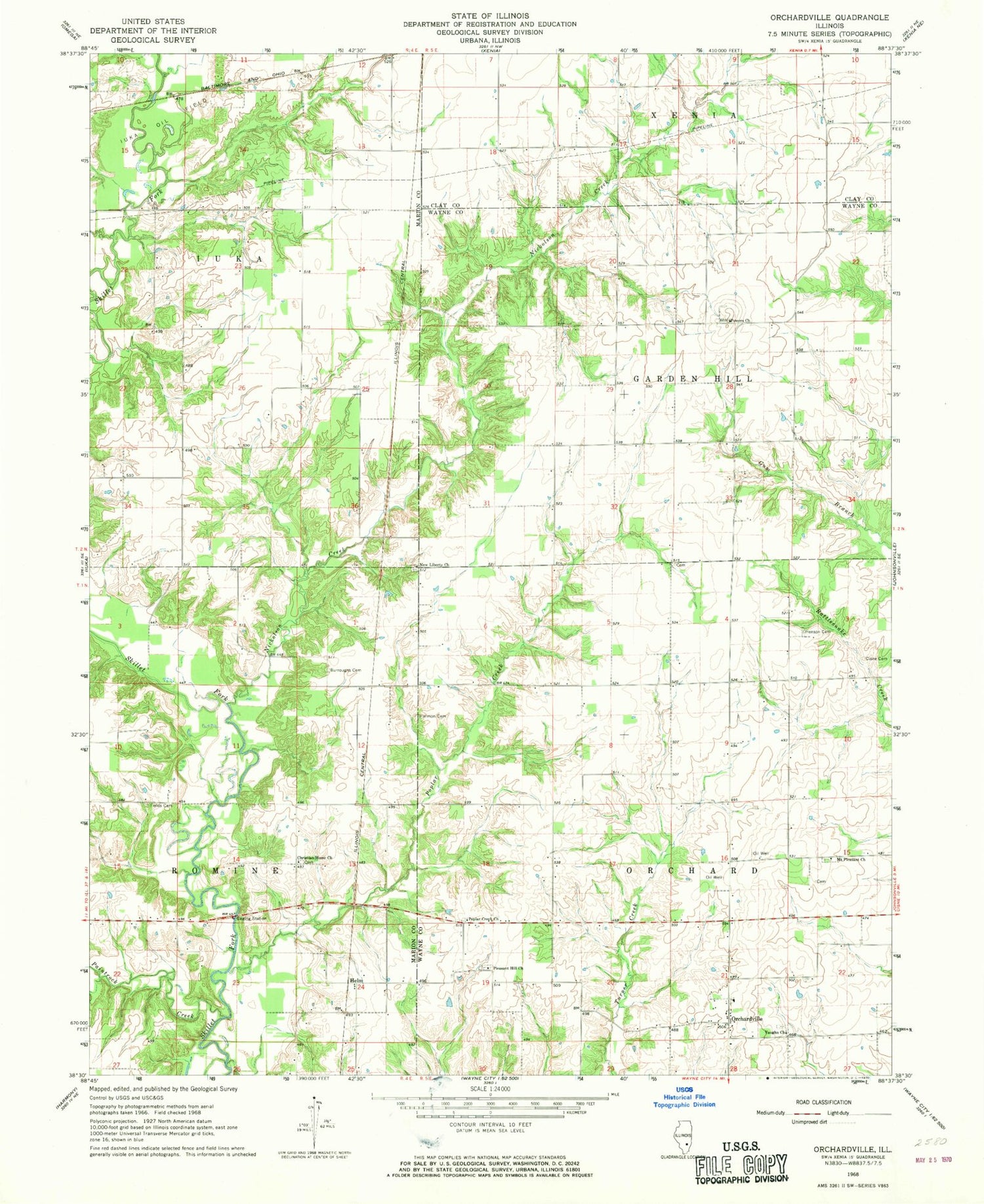Classic USGS Orchardville Illinois 7.5'x7.5' Topo Map Image