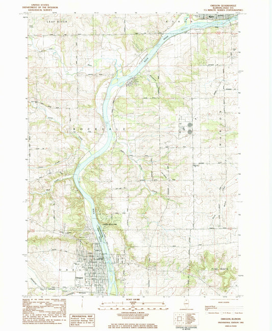 Classic USGS Oregon Illinois 7.5'x7.5' Topo Map Image