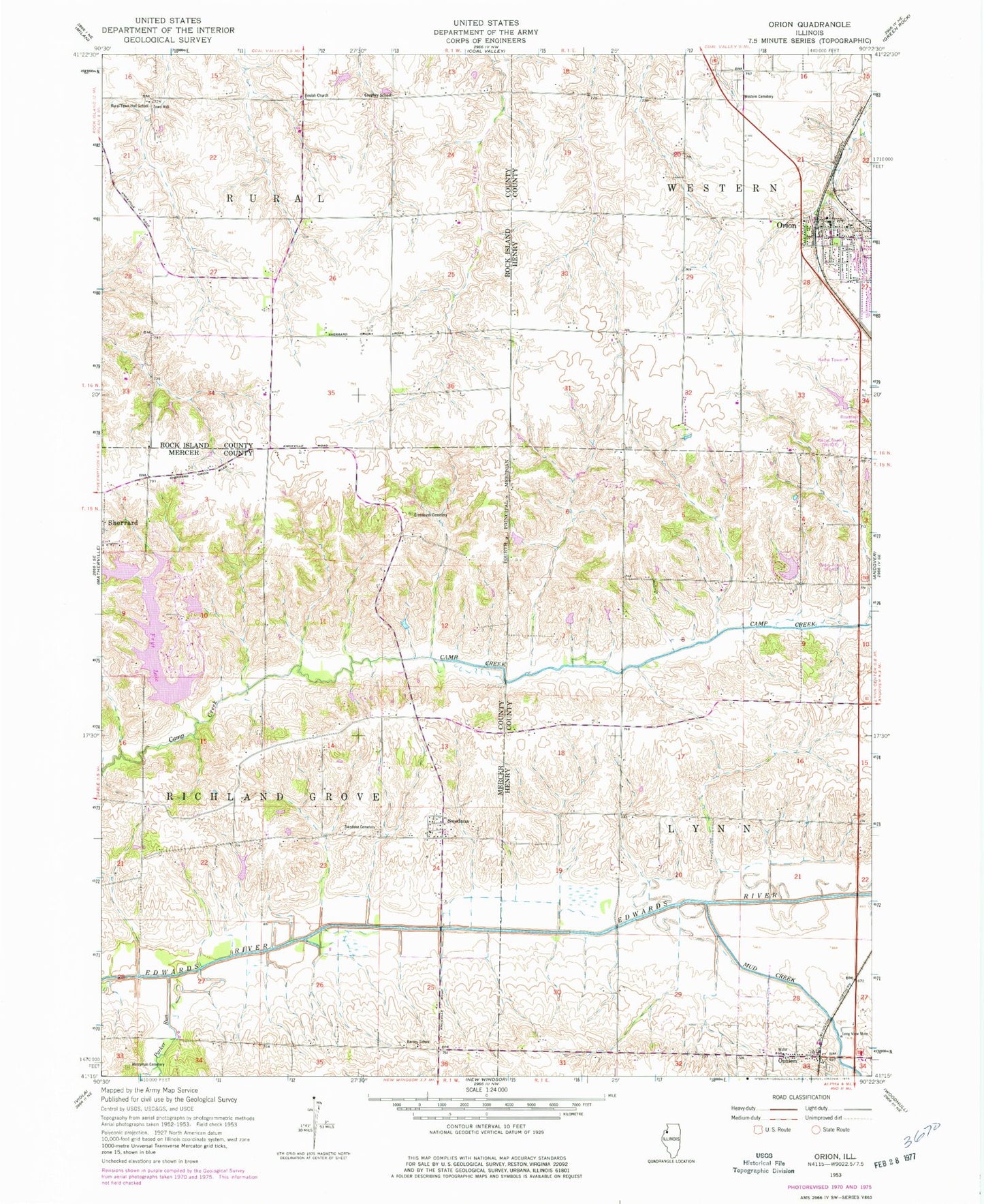 Classic USGS Orion Illinois 7.5'x7.5' Topo Map Image