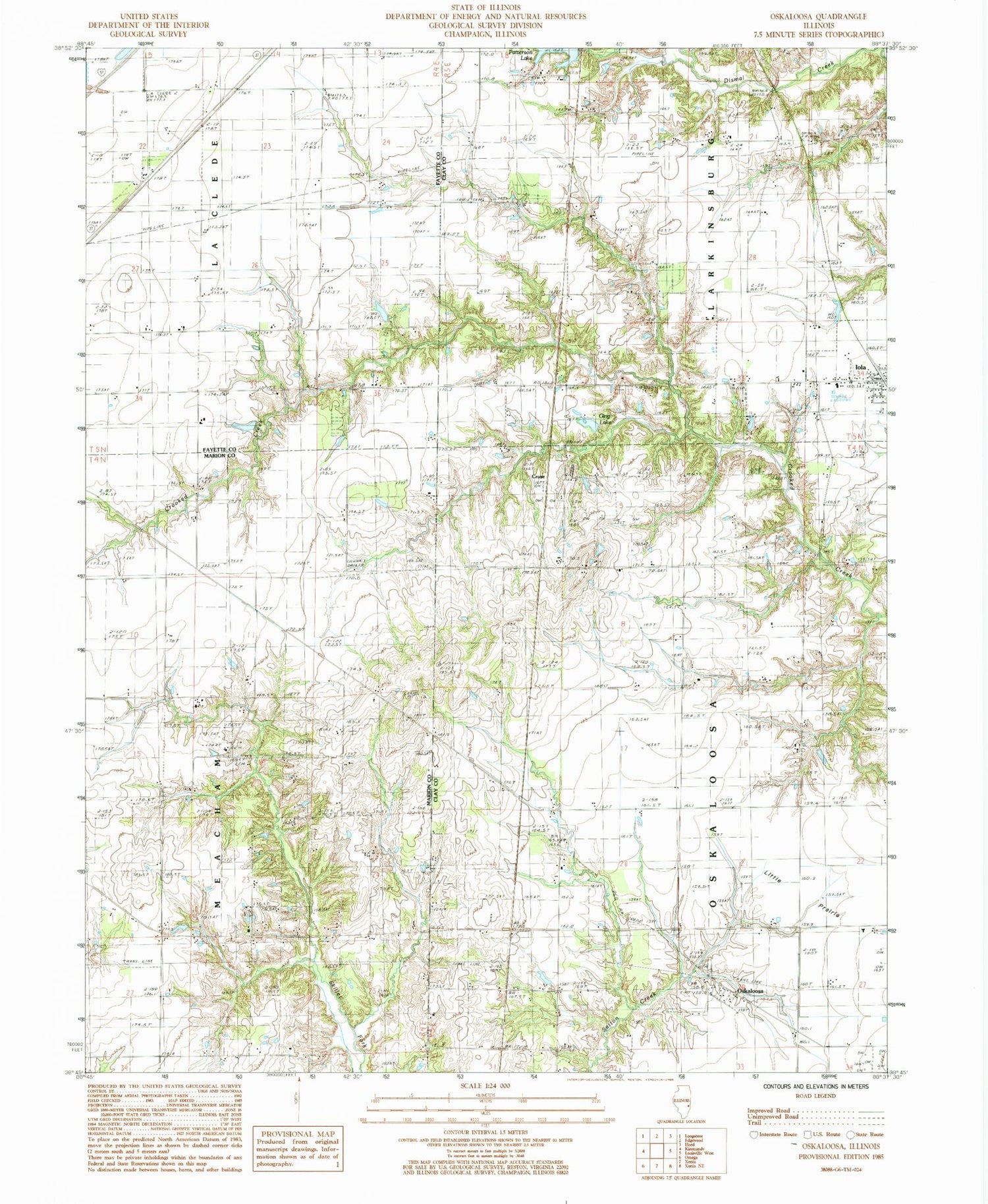 Classic USGS Oskaloosa Illinois 7.5'x7.5' Topo Map Image