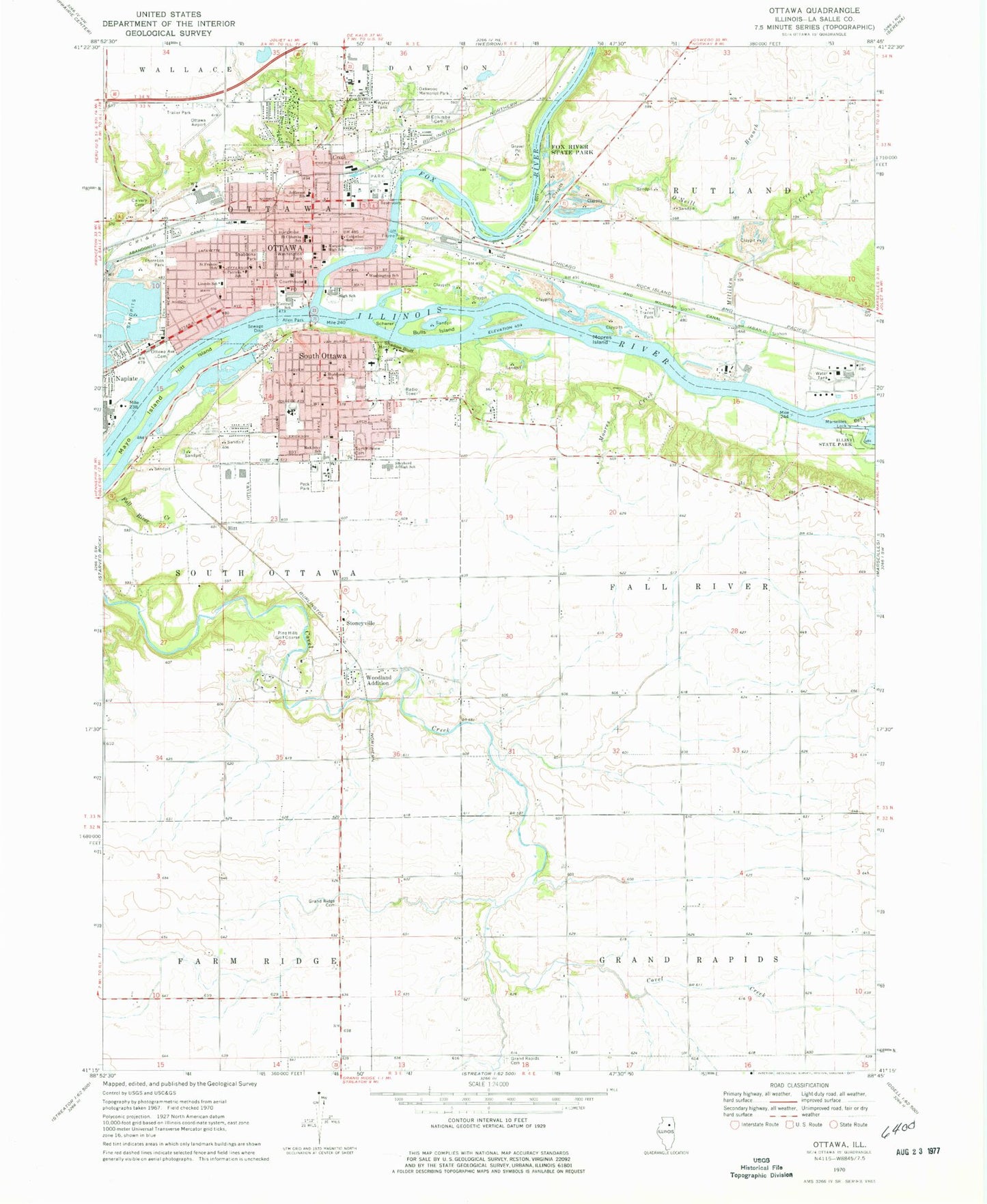 Classic USGS Ottawa Illinois 7.5'x7.5' Topo Map Image