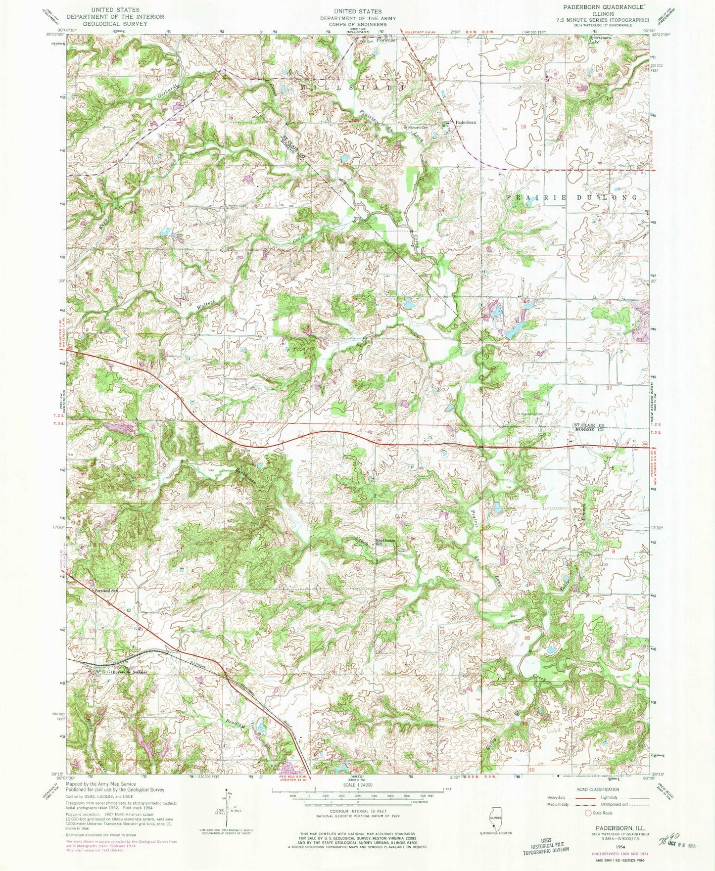 Classic USGS Paderborn Illinois 7.5'x7.5' Topo Map Image