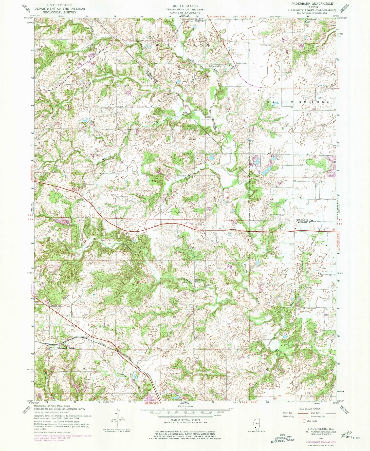 Classic USGS Paderborn Illinois 7.5'x7.5' Topo Map Image