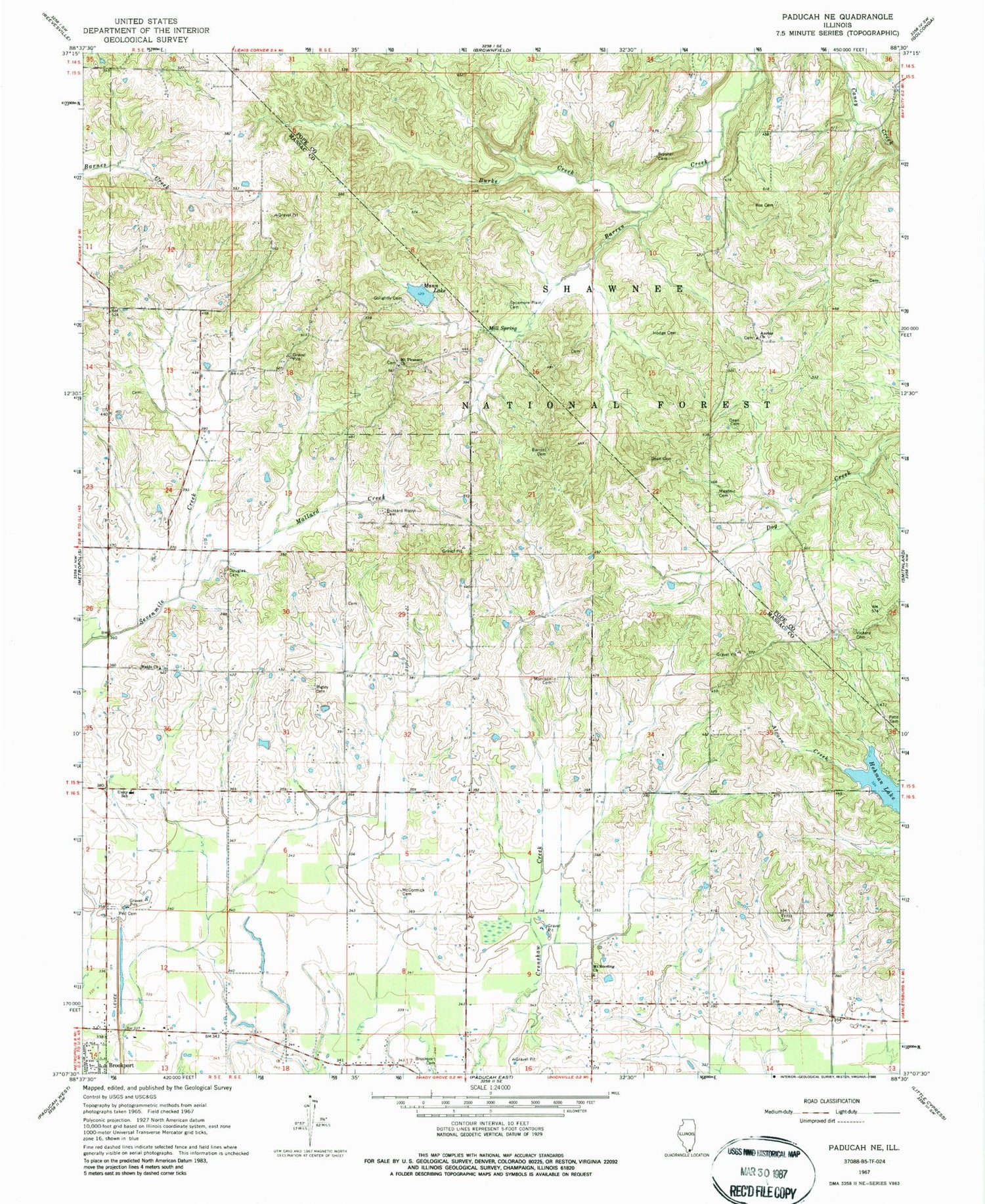 Classic USGS Paducah NE Illinois 7.5'x7.5' Topo Map Image