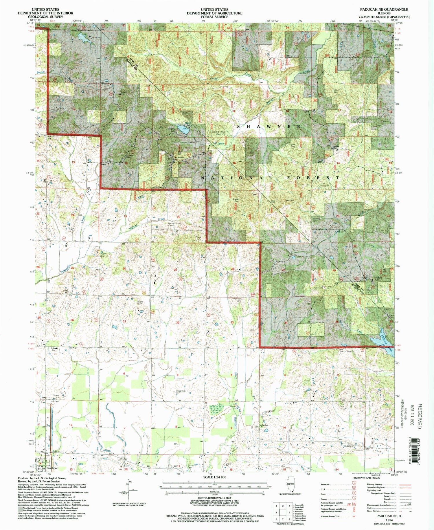 Classic USGS Paducah NE Illinois 7.5'x7.5' Topo Map Image
