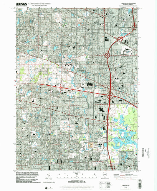 Classic USGS Palatine Illinois 7.5'x7.5' Topo Map Image