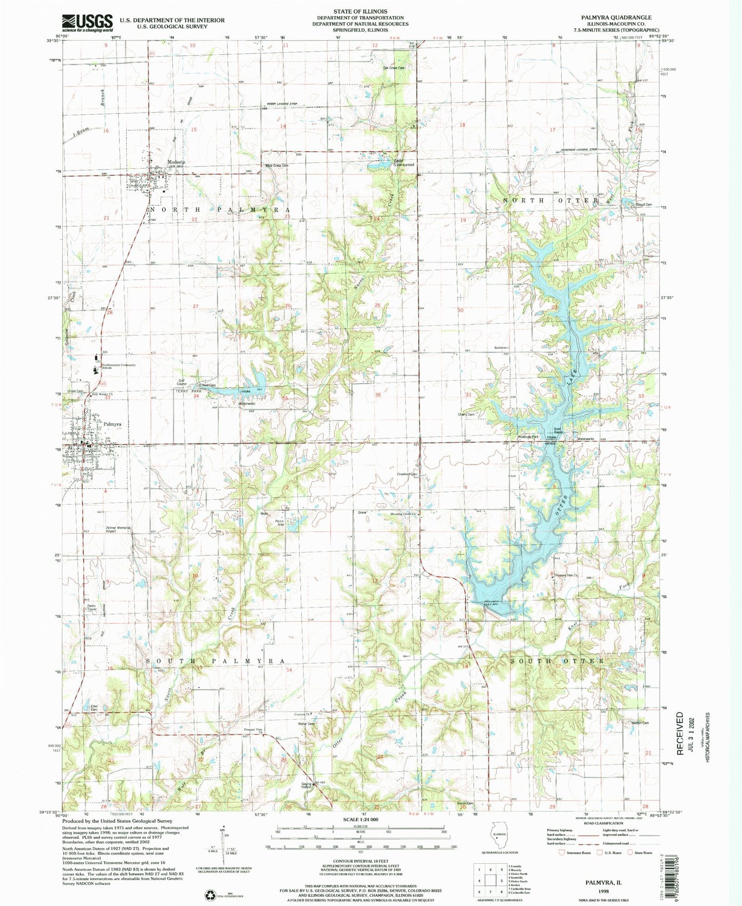 Classic USGS Palmyra Illinois 7.5'x7.5' Topo Map Image