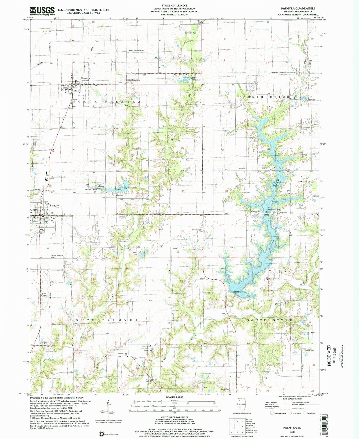 Classic USGS Palmyra Illinois 7.5'x7.5' Topo Map Image