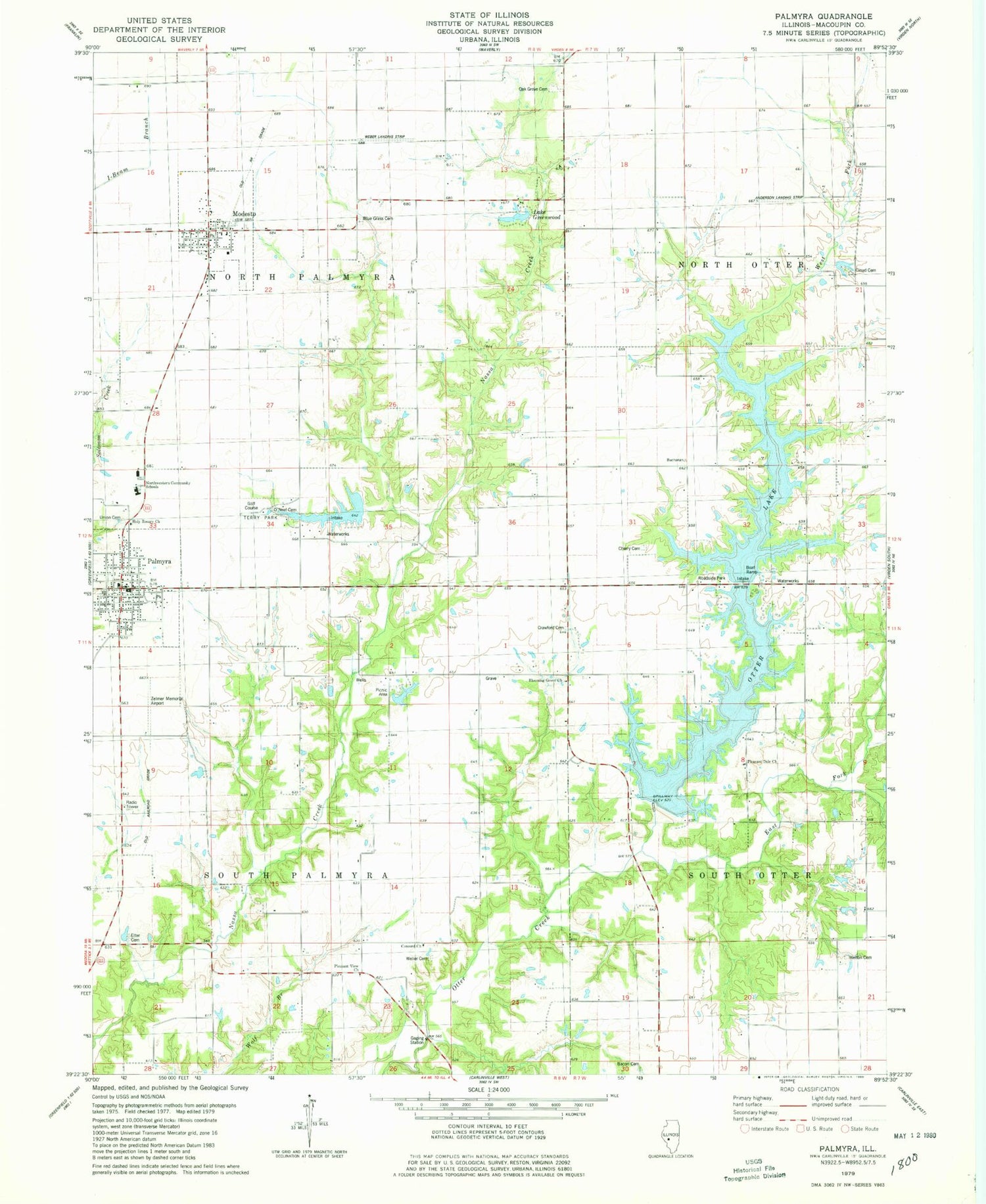 Classic USGS Palmyra Illinois 7.5'x7.5' Topo Map Image