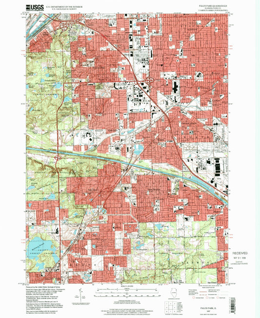 Classic USGS Palos Park Illinois 7.5'x7.5' Topo Map Image