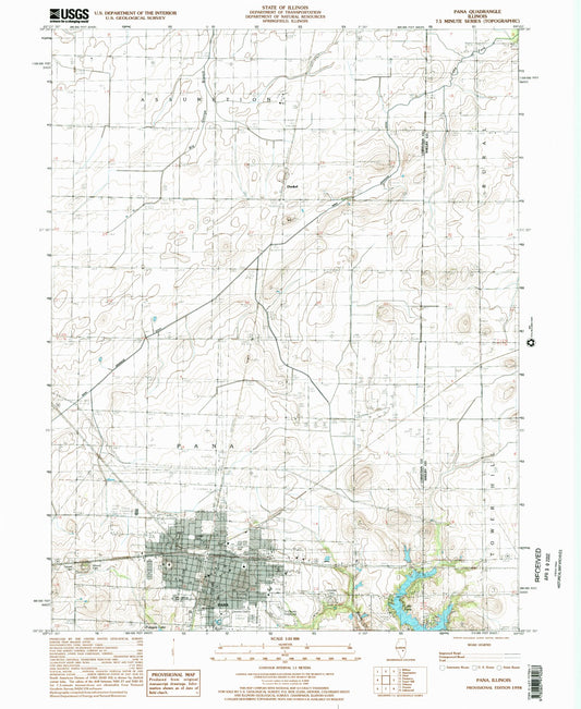 Classic USGS Pana Illinois 7.5'x7.5' Topo Map Image
