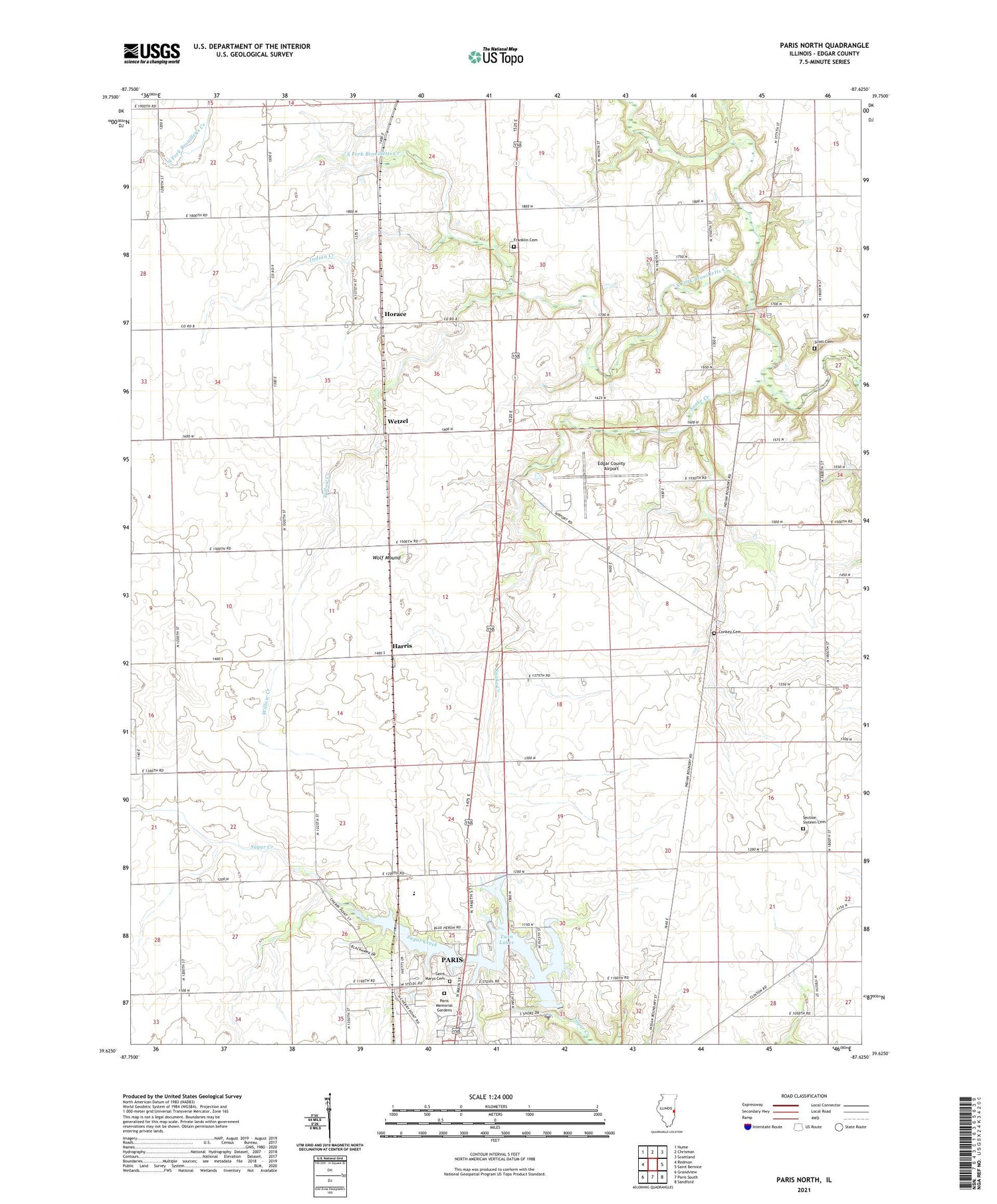 Paris North Illinois US Topo Map Image