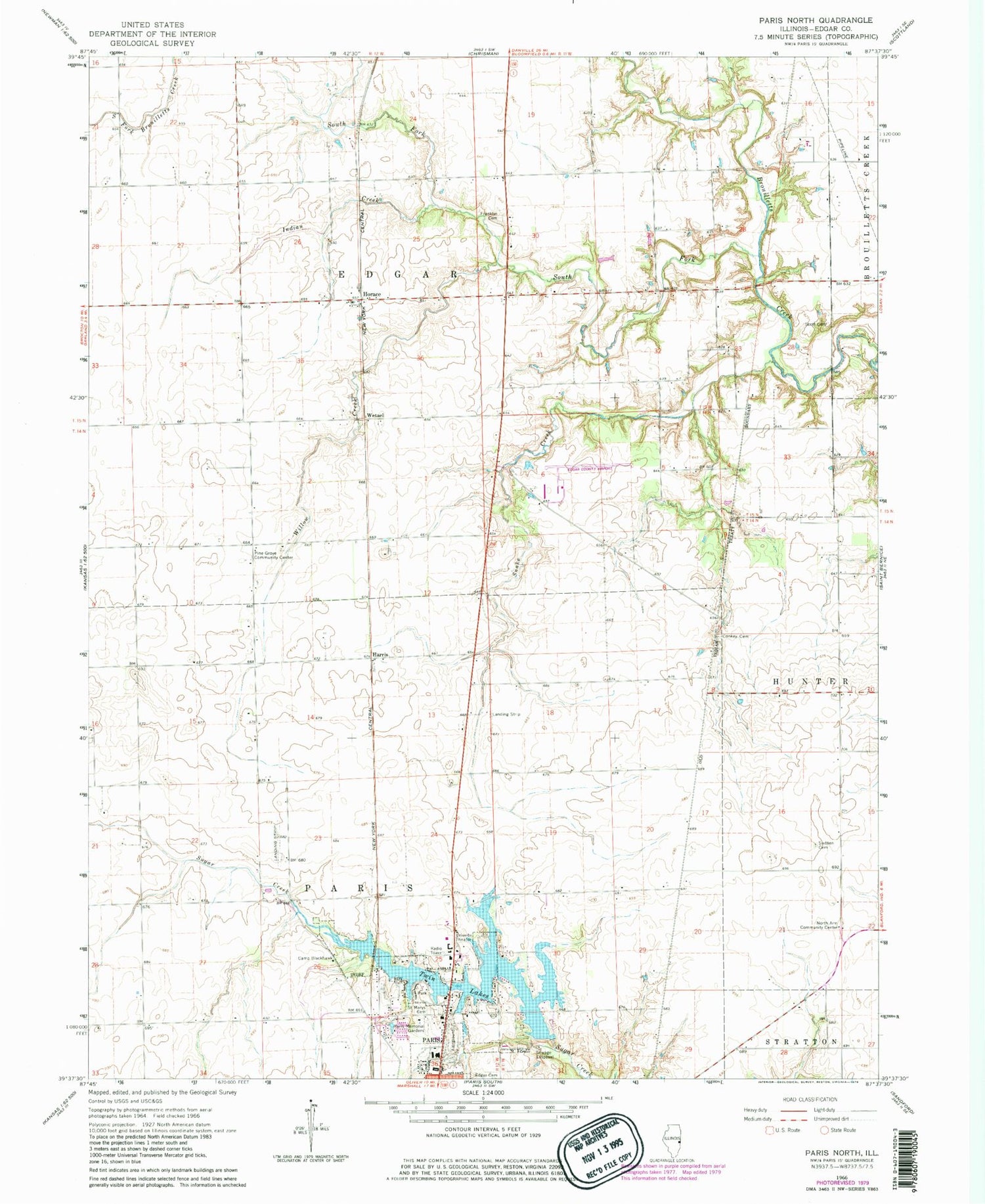 Classic USGS Paris North Illinois 7.5'x7.5' Topo Map Image