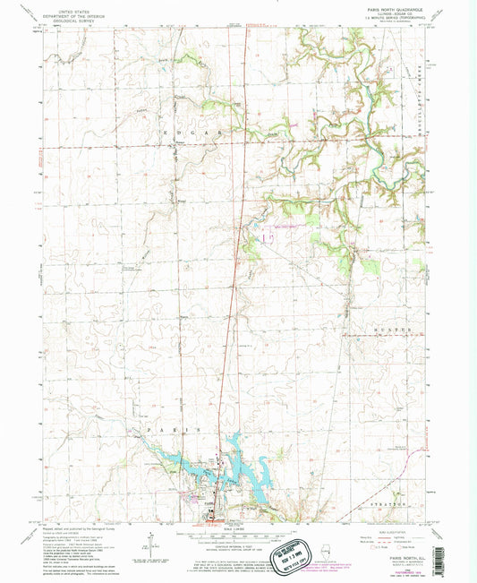 Classic USGS Paris North Illinois 7.5'x7.5' Topo Map Image