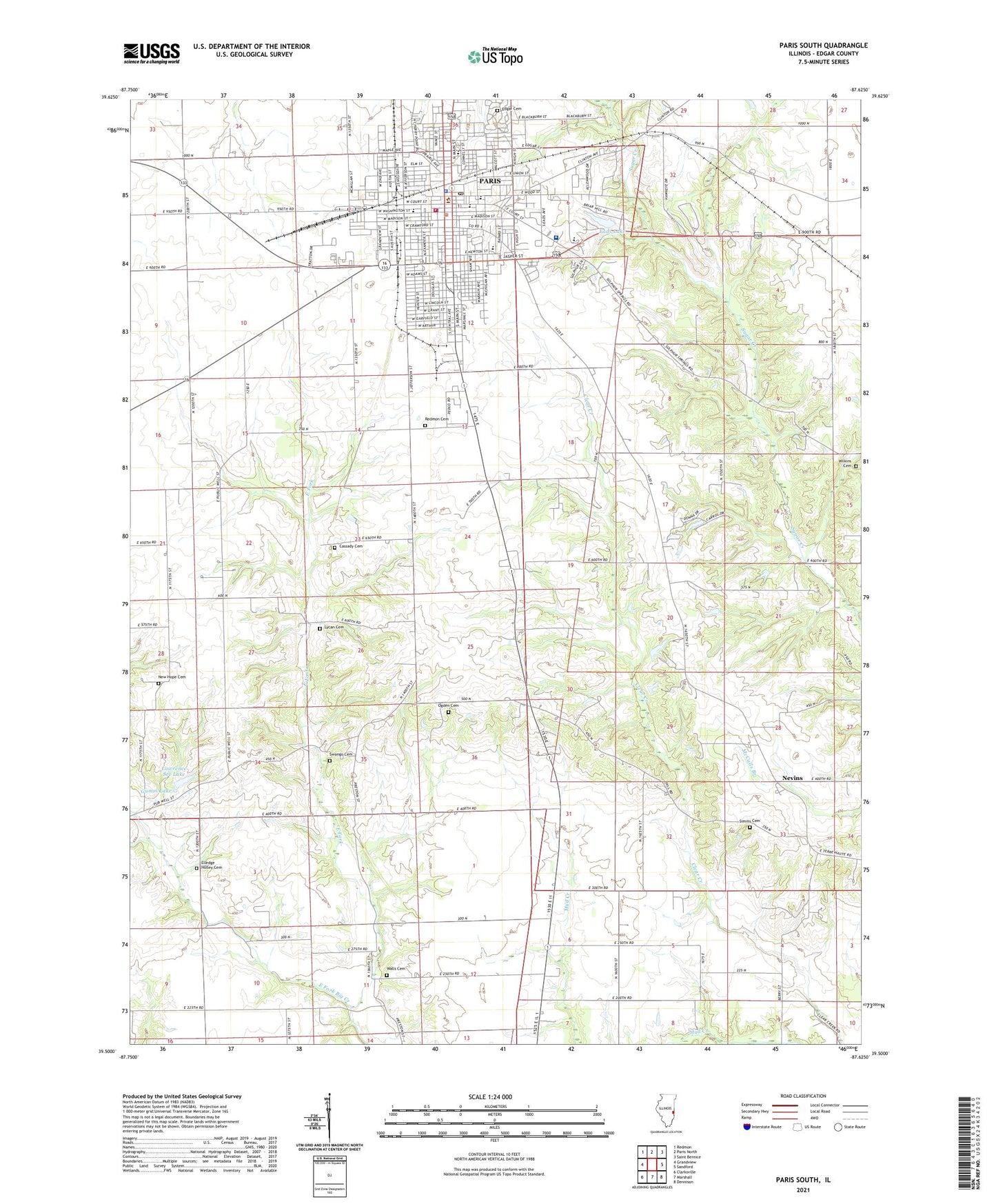Paris South Illinois US Topo Map Image