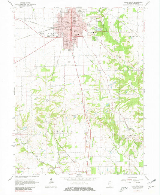 Classic USGS Paris South Illinois 7.5'x7.5' Topo Map Image