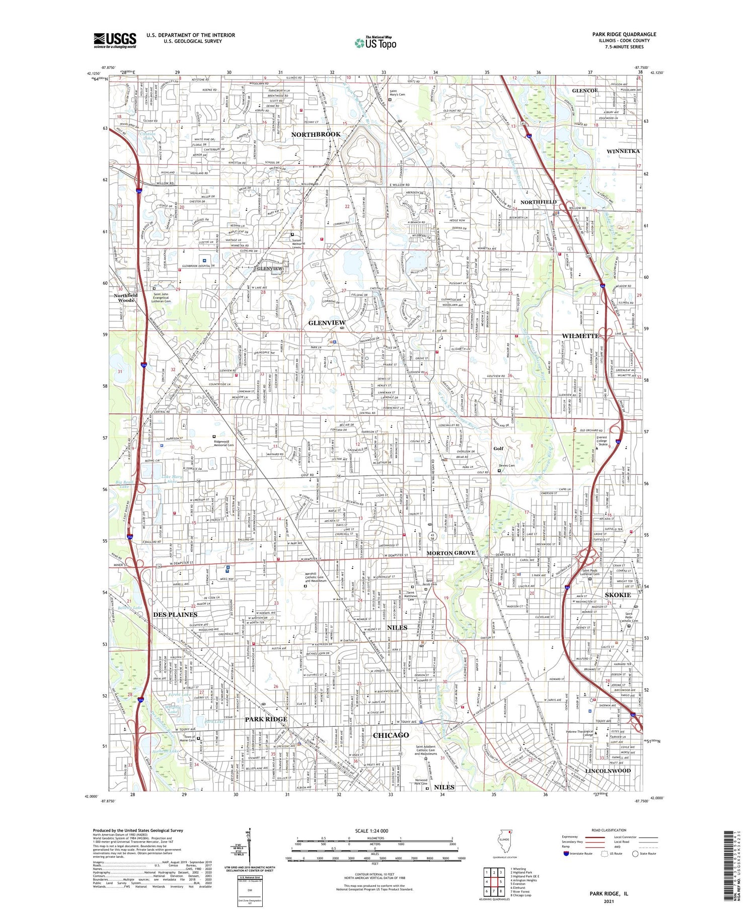Park Ridge Illinois US Topo Map Image