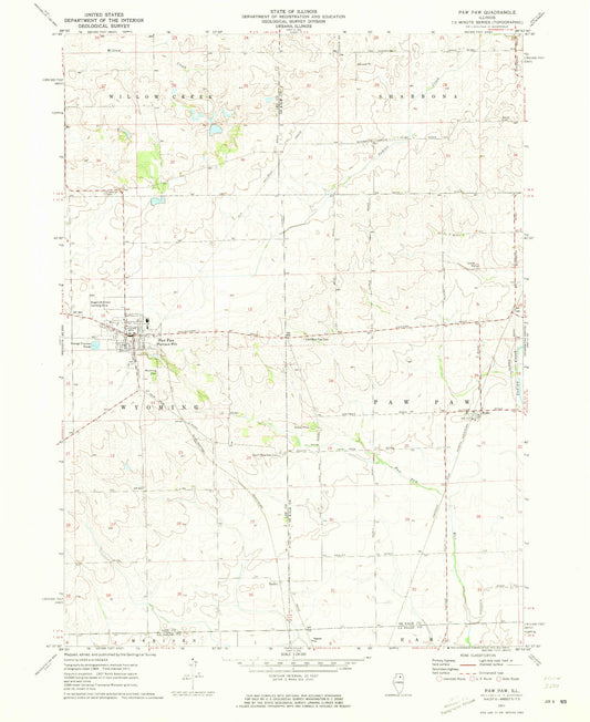 Classic USGS Paw Paw Illinois 7.5'x7.5' Topo Map Image