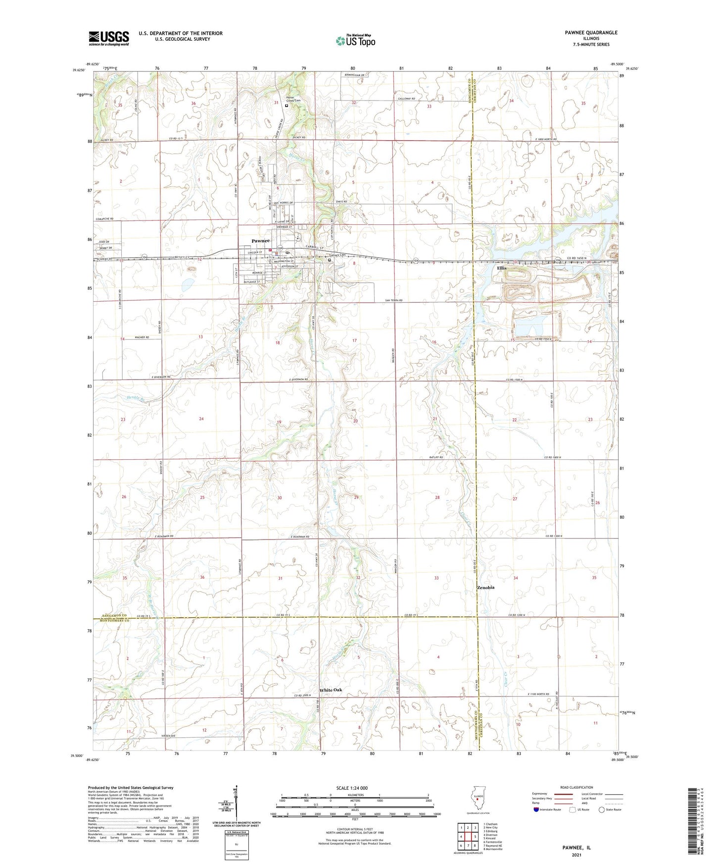 Pawnee Illinois US Topo Map Image
