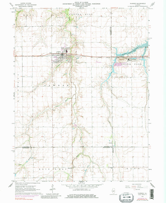 Classic USGS Pawnee Illinois 7.5'x7.5' Topo Map Image