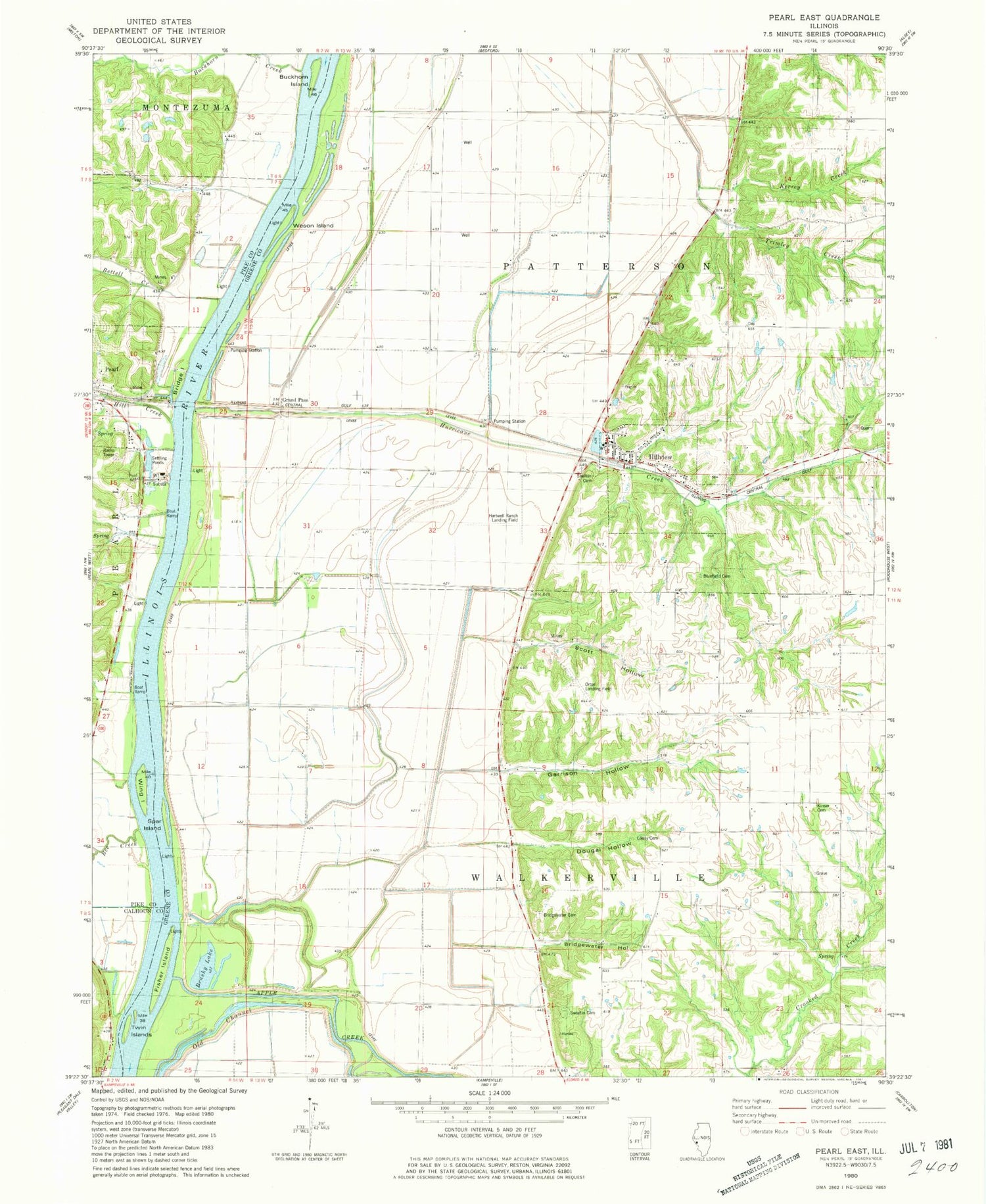 Classic USGS Pearl East Illinois 7.5'x7.5' Topo Map Image