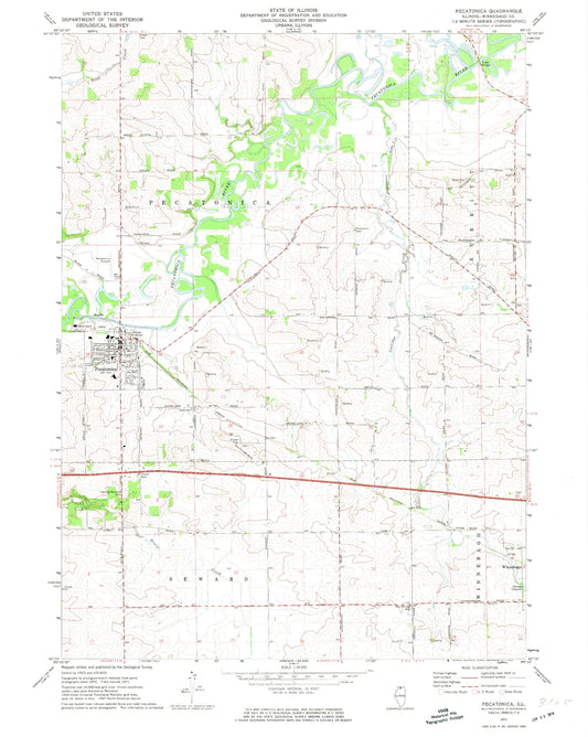 Classic USGS Pecatonica Illinois 7.5'x7.5' Topo Map Image