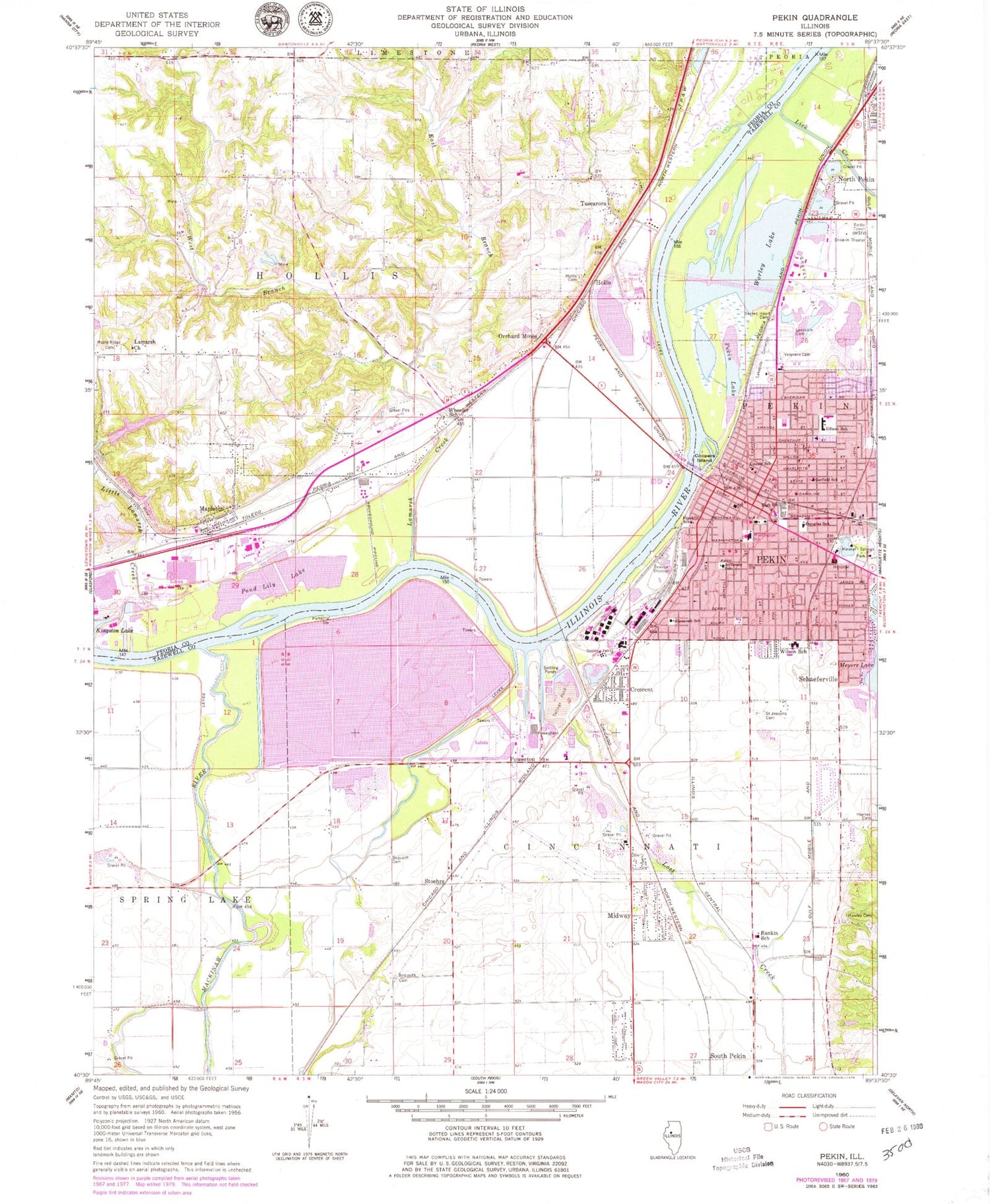 Classic USGS Pekin Illinois 7.5'x7.5' Topo Map Image