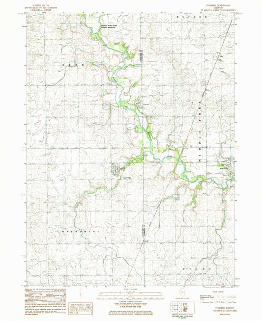 Classic USGS Penfield Illinois 7.5'x7.5' Topo Map Image
