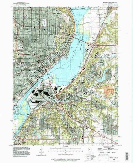 Classic USGS Peoria East Illinois 7.5'x7.5' Topo Map Image