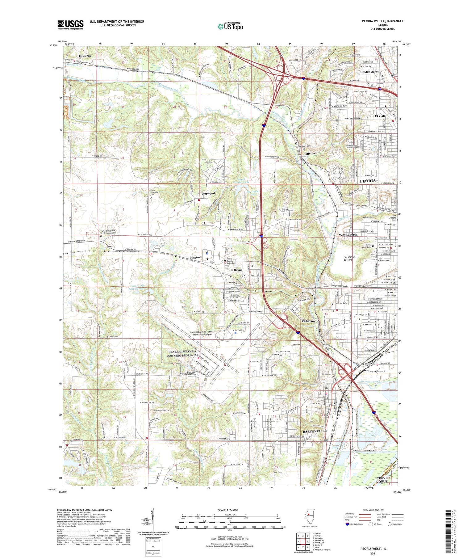 Peoria West Illinois US Topo Map Image