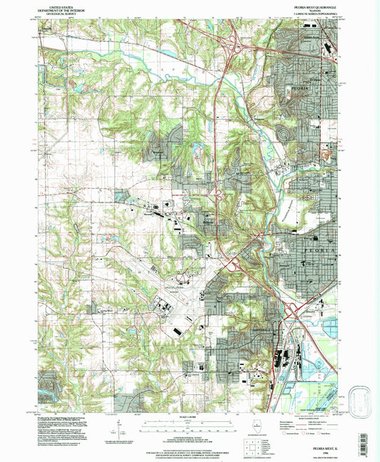 Classic USGS Peoria West Illinois 7.5'x7.5' Topo Map Image